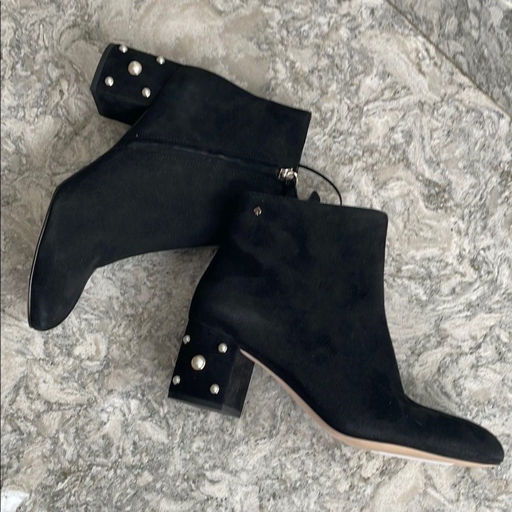 kate spade Sleek Black Heeled Tariji Ankle Boots with Faux Pearl Block Heel NEW
